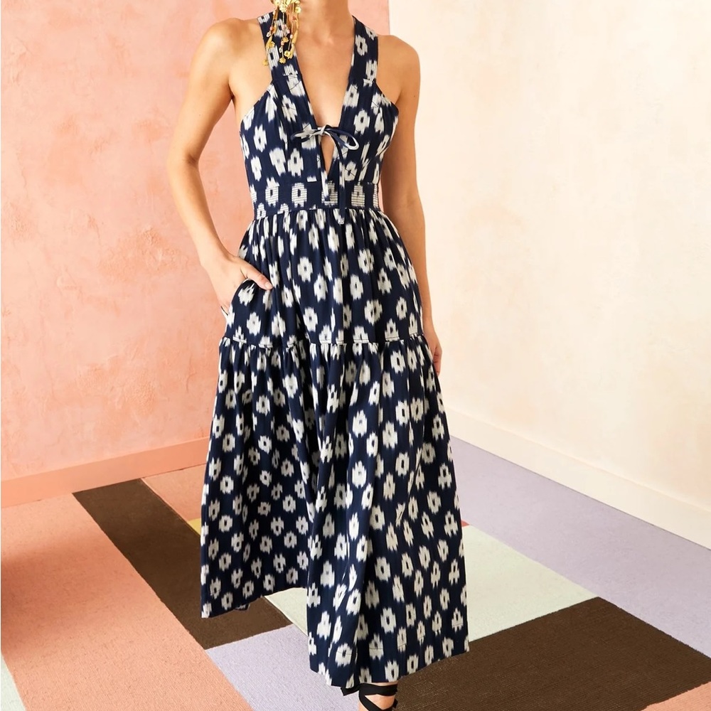 NWT Ulla Johnson Maki Floral Print Cotton Midi Dress In Midnight